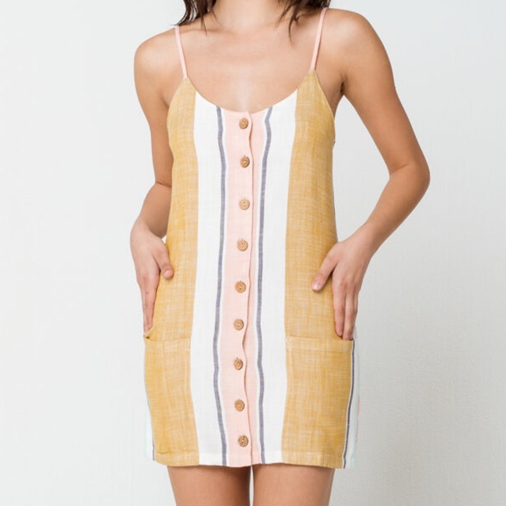 Rip Curl Striped Mini Dress - Yellow, Pink, White, Gray